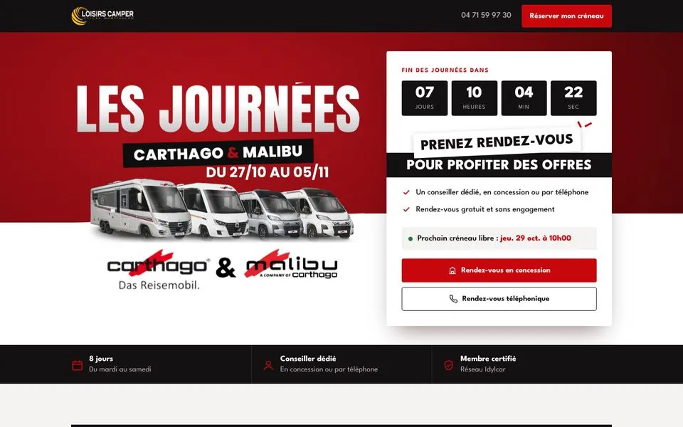 Landing page Les Journées Carthago & Malibu de Loisirs Camper à Montfaucon-en-Velay